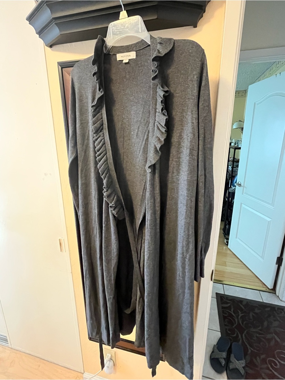 Merona Gray Ruffle-Trim Open Cardigan